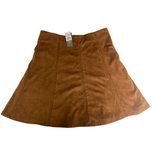 NWT Loft Mocha camel tan brown faux suede mini A-line vertical paneling skirt 2